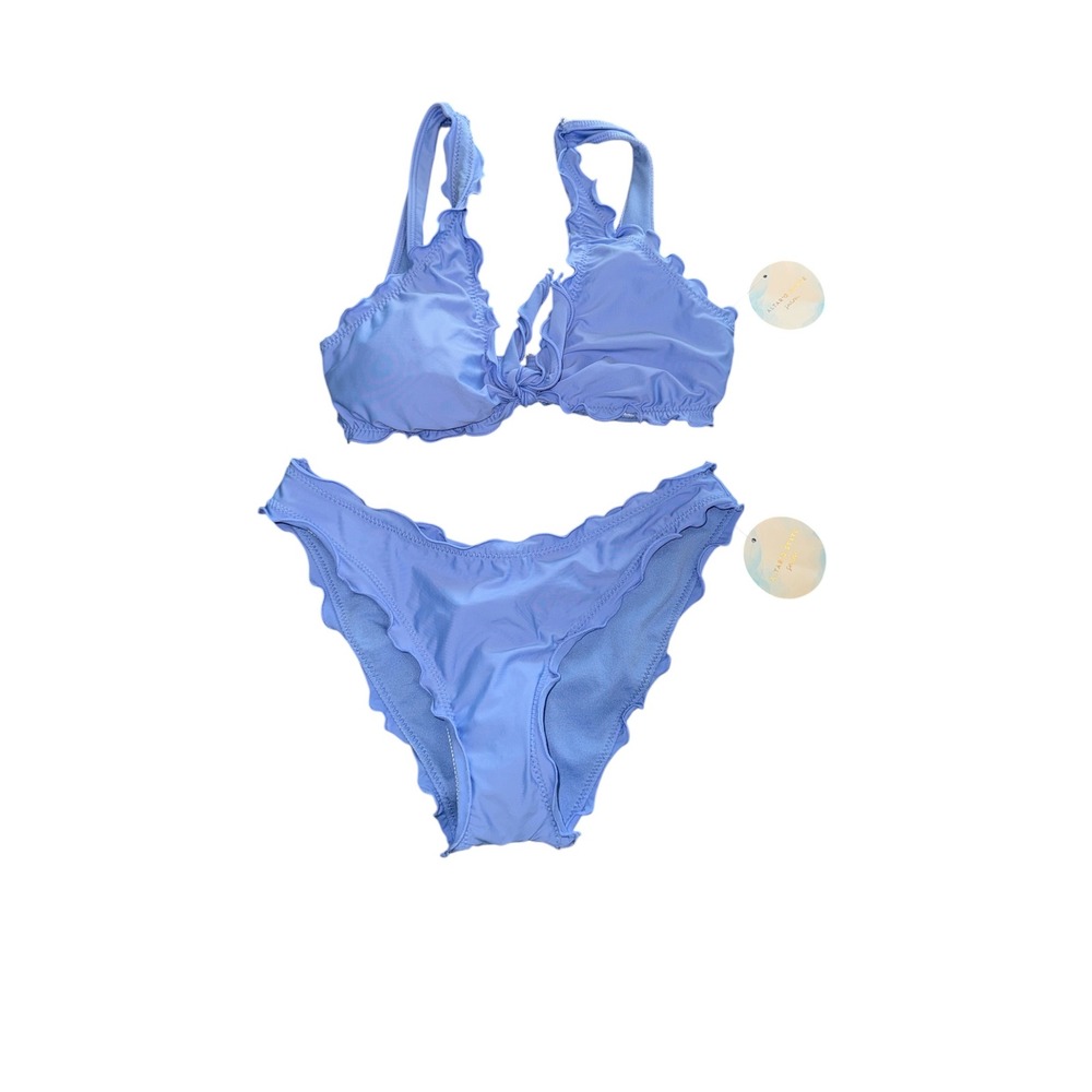 Altar'd State Periwinkle Blue Ruffle Bikini Set XS NWT Ruched Back Swimsuit